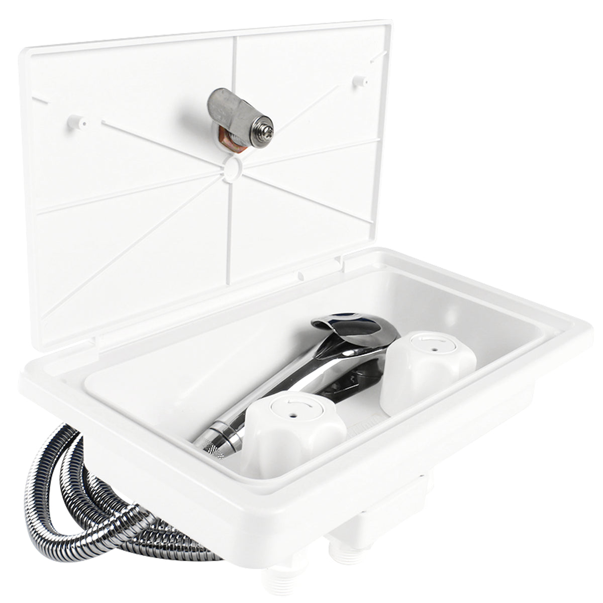 Leisure Coachworks RV Exterior Shower Box Kit for Cowboy Shower with Faucet Hose 10.5 Inch x 6.09 Inch (White)