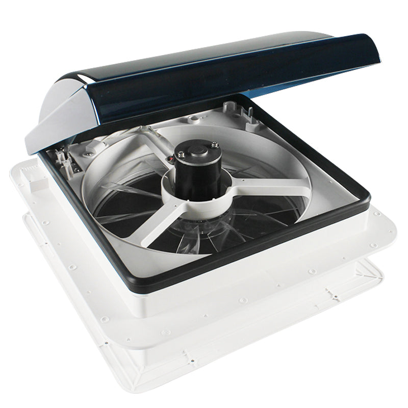 Leisure Coachworks RV Roof Vent Fan with 6 Speed Smoked Lid 14 Inch x 14 Inch (White)