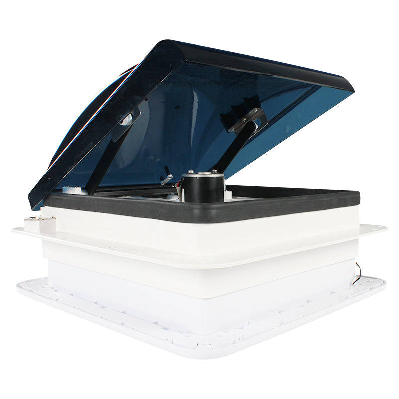 Leisure Coachworks RV Roof Vent Fan with LED Garnish Smoked Lid Rain Sensor 14 Inch x 14 Inch (White)