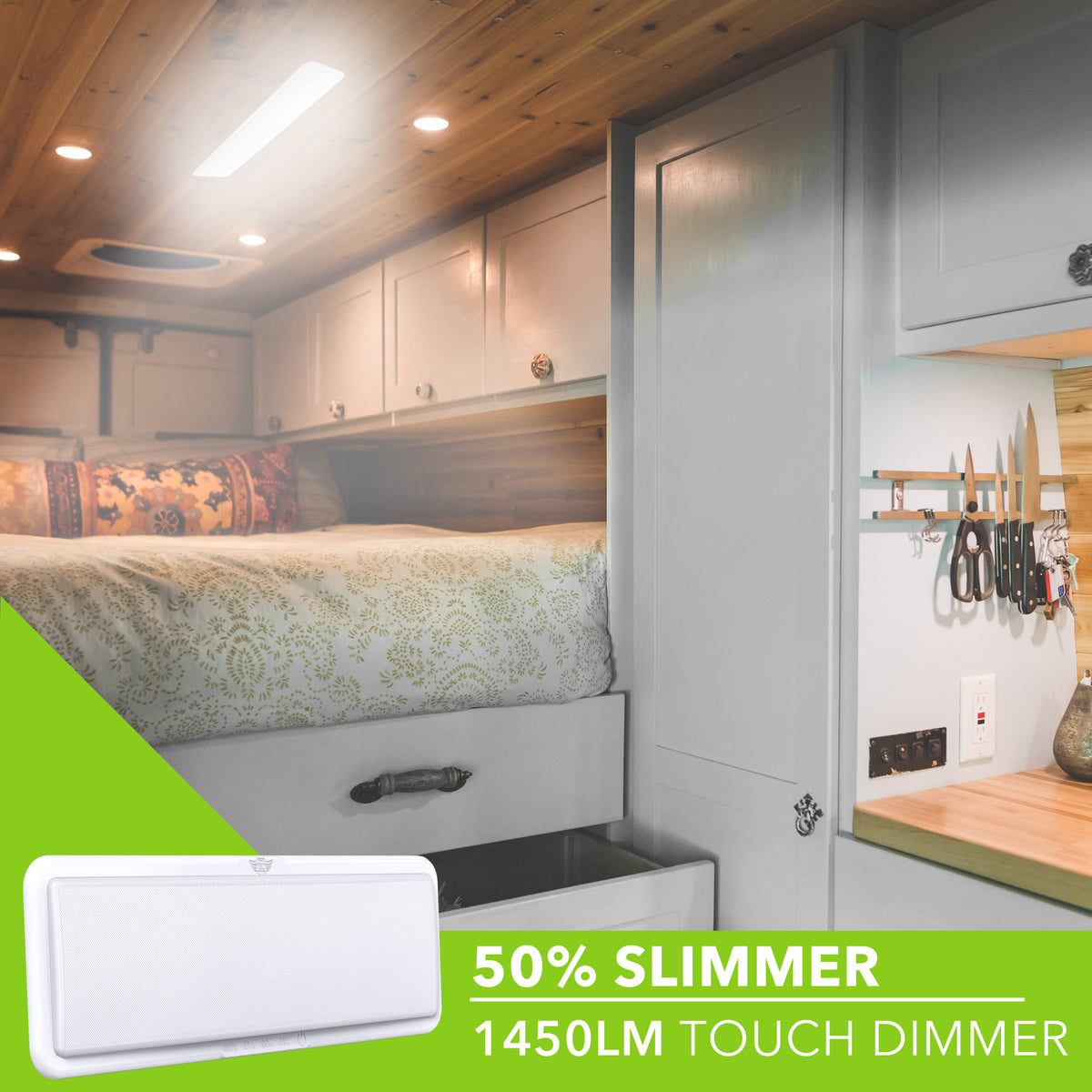 Leisure LED 12V RV Interior LED Ceiling Light Rectangle Natural White Touch Dimmer Switch 1450 Lumen 20 Inch (White)