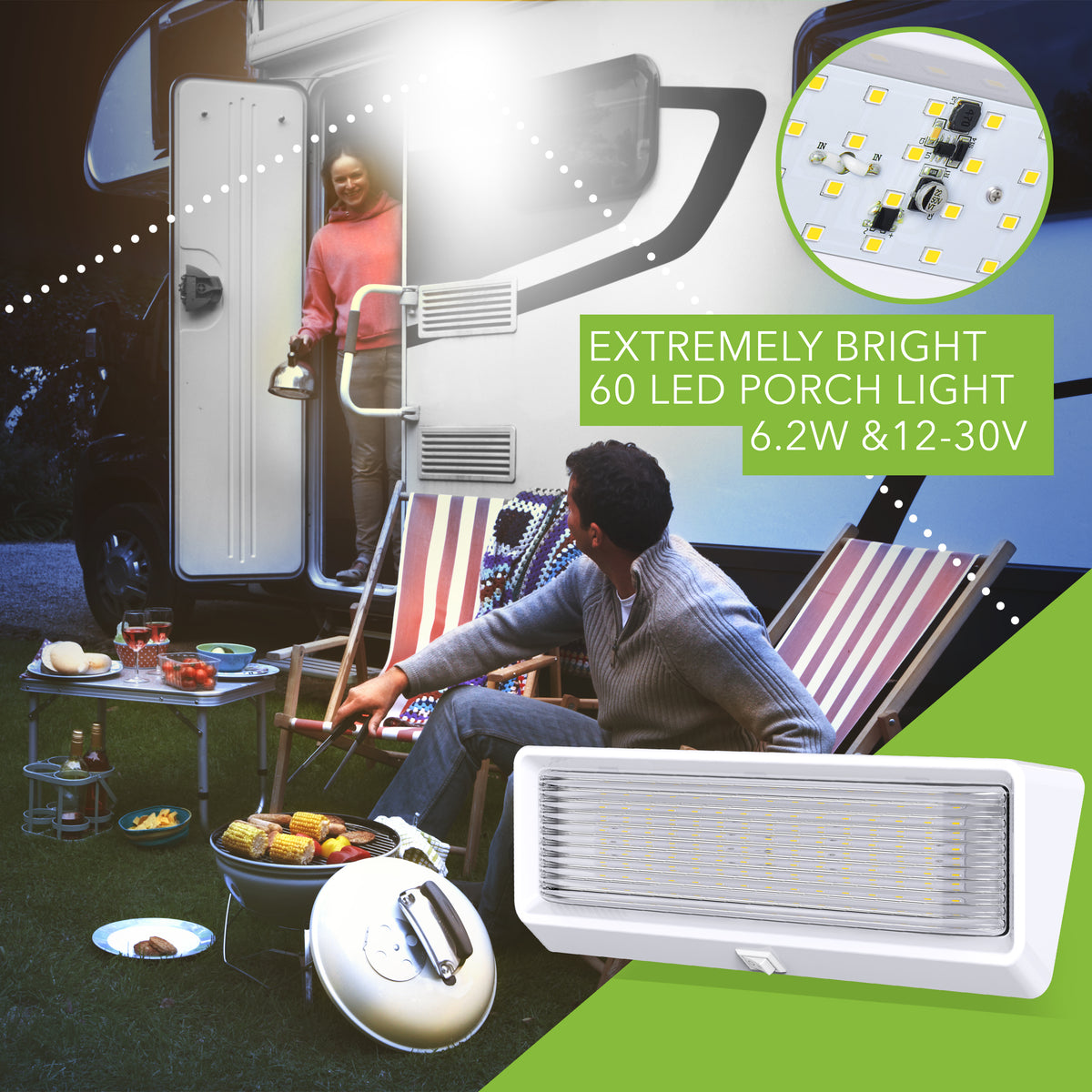 Leisure LED 12V RV Exterior LED Porch Light Cool White with Switch Clear Lens 12 Inch (White)