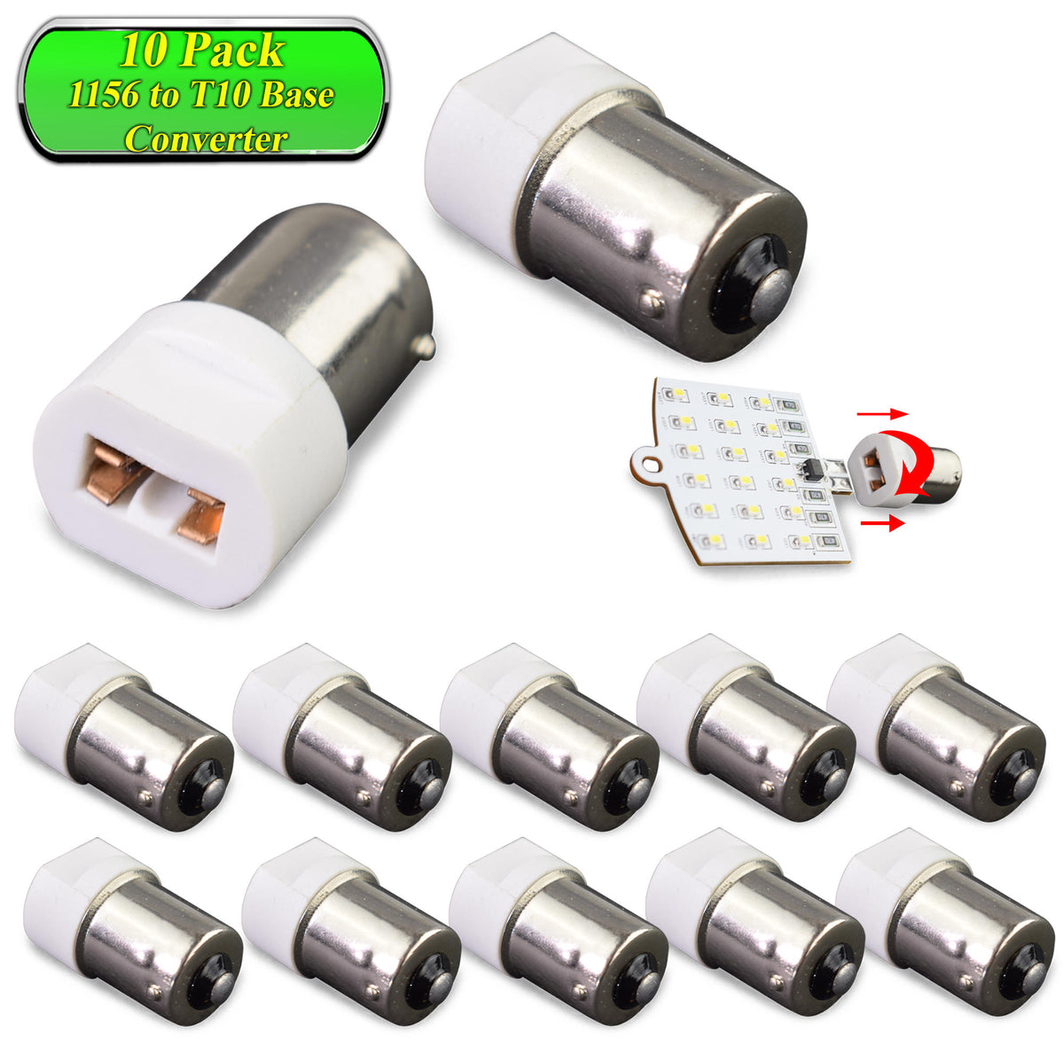Leisure LED 12V RV Interior LED 1156 Rotating Base BA15s Bulb Light Replacement for Ceiling Dome Light 0.5 Inch (White)
