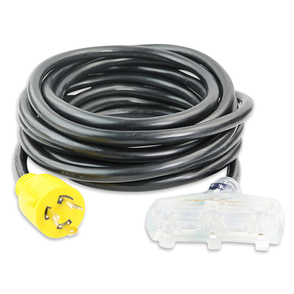 Leisure Cords 30AMP RV Generator Cord NEMA L5-30P to Tri-Outlet 10 Foot (Yellow)