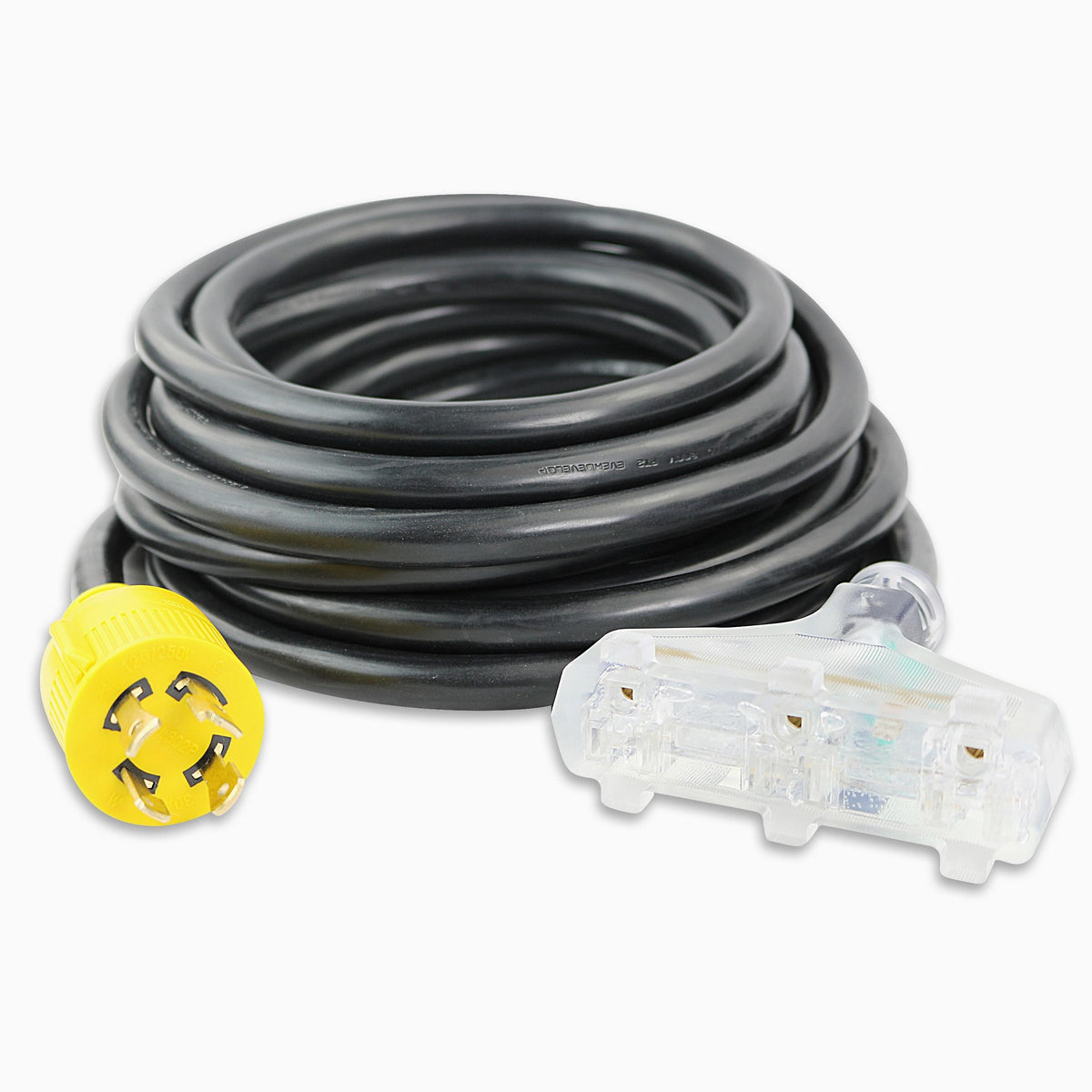 Leisure Cords 30AMP RV Generator Cord NEMA L14-30P to Tri-Outlet 10 Foot (Yellow)