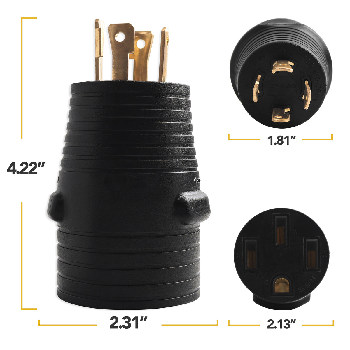 Leisure Cords 30AMP RV Electrical Adapter Generator NEMA L14-30P to TT-30R 3 Inch (Black)