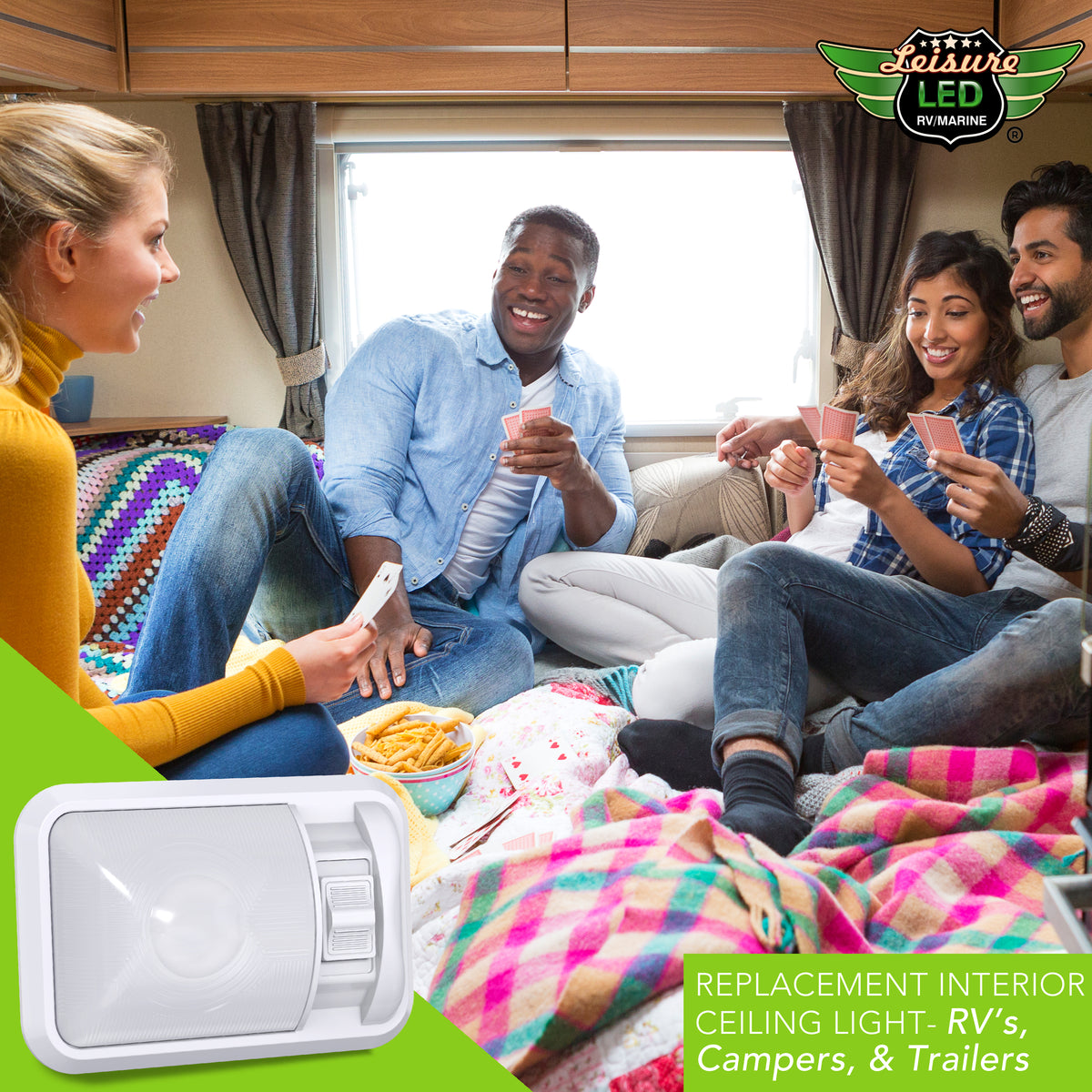 Leisure LED 12V RV LED Single Dome Light Natural White On Off Switch Frosted Lens 8 Inch (White)