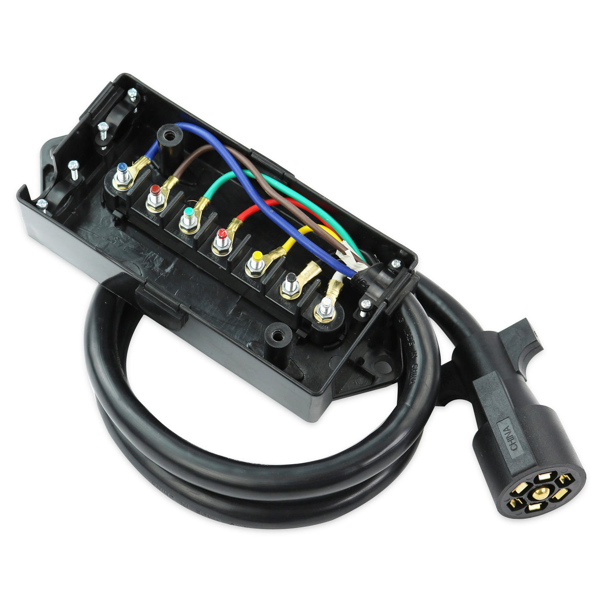 Leisure Cords 7 Way Inline Trailer Plug Extension Cord Junction Box 6 Feet (Black)