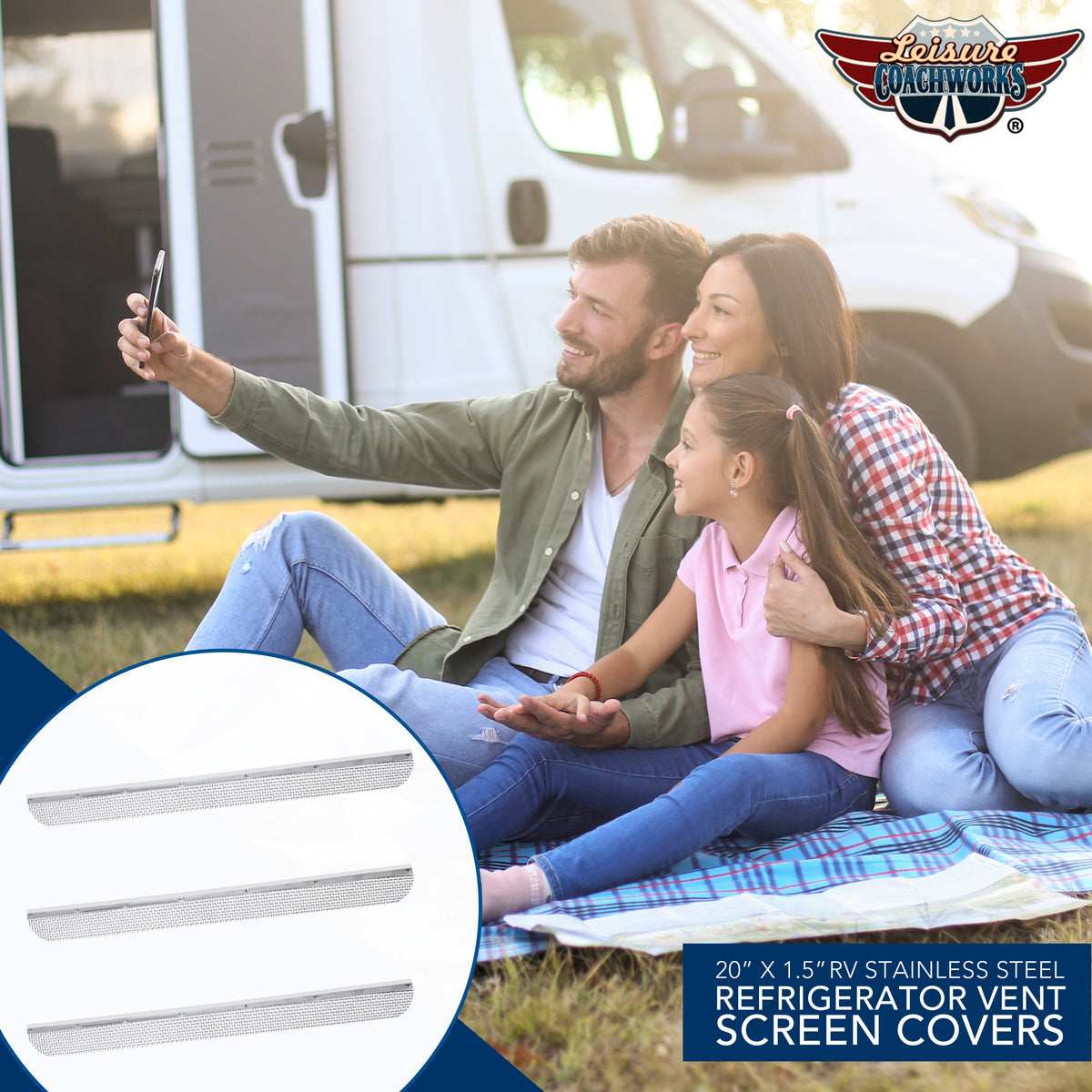 Leisure Coachworks RV Bug Screen Kit for 20 Inch Refrigerator Vent Mesh Screens 3 Piece Set (Metal)