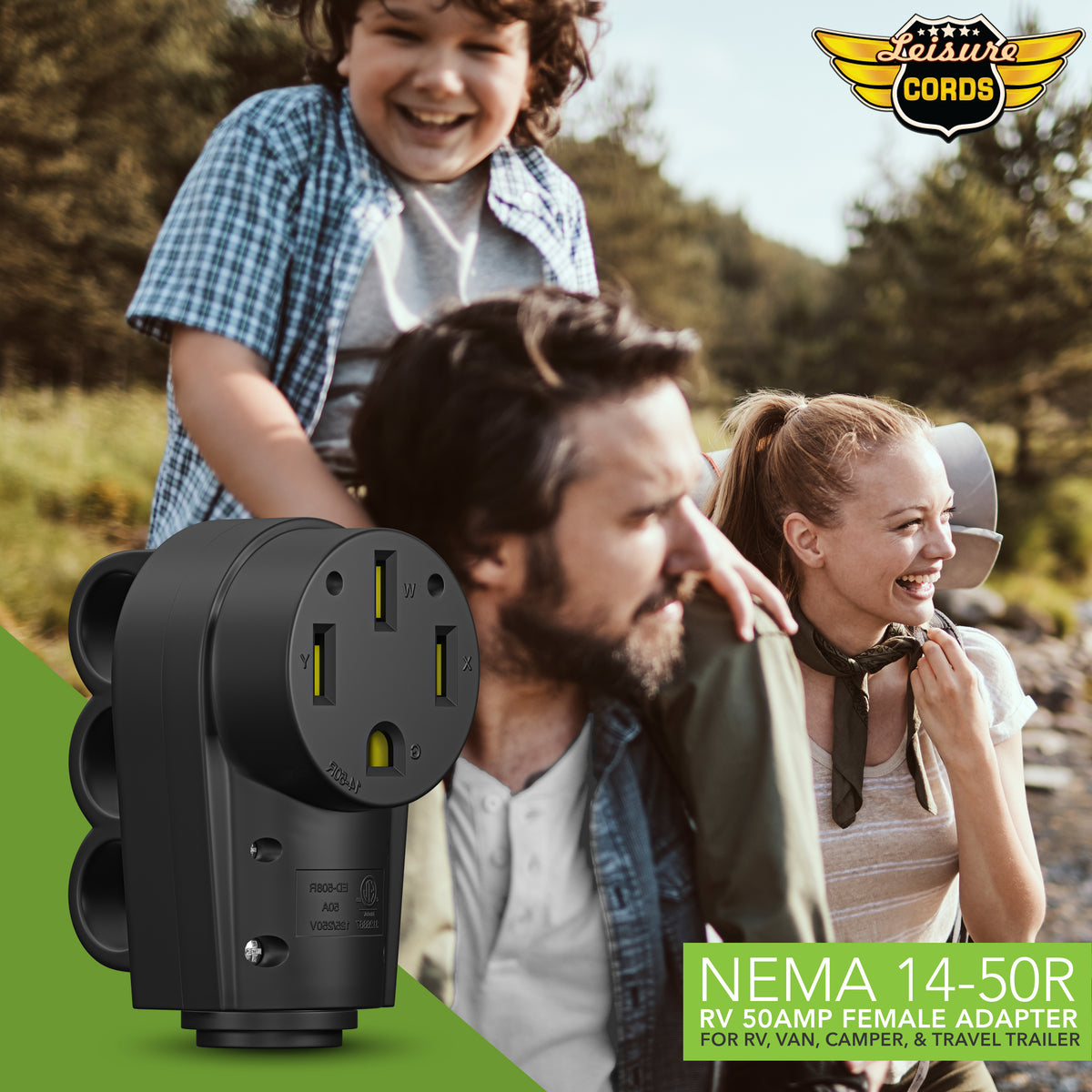 Leisure Cords 50AMP RV Replacement Plug 90 Degree Handle Standard NEMA 14-50R 4 Inch (Green)