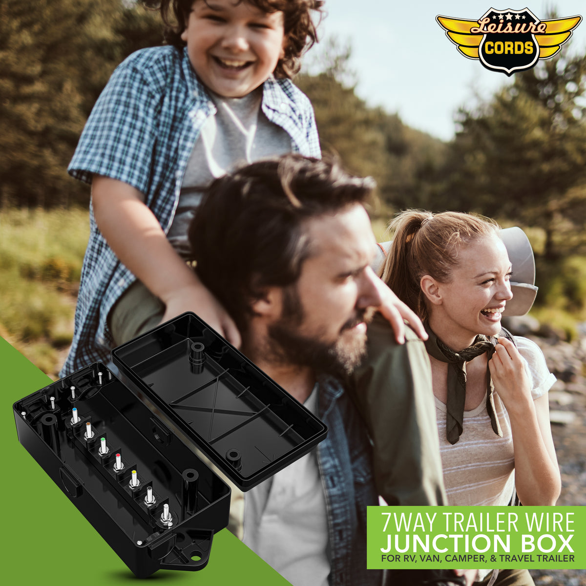 Leisure Cords 7 Way Inline Trailer Junction Box 6 Inch (Black)