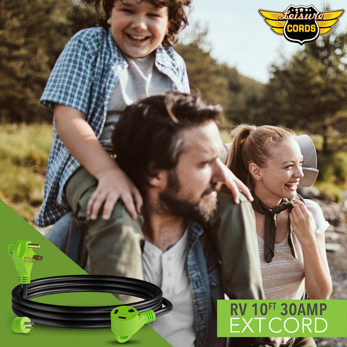 Leisure Cords 30AMP RV Extension Cord Standard 10 Foot (Green)