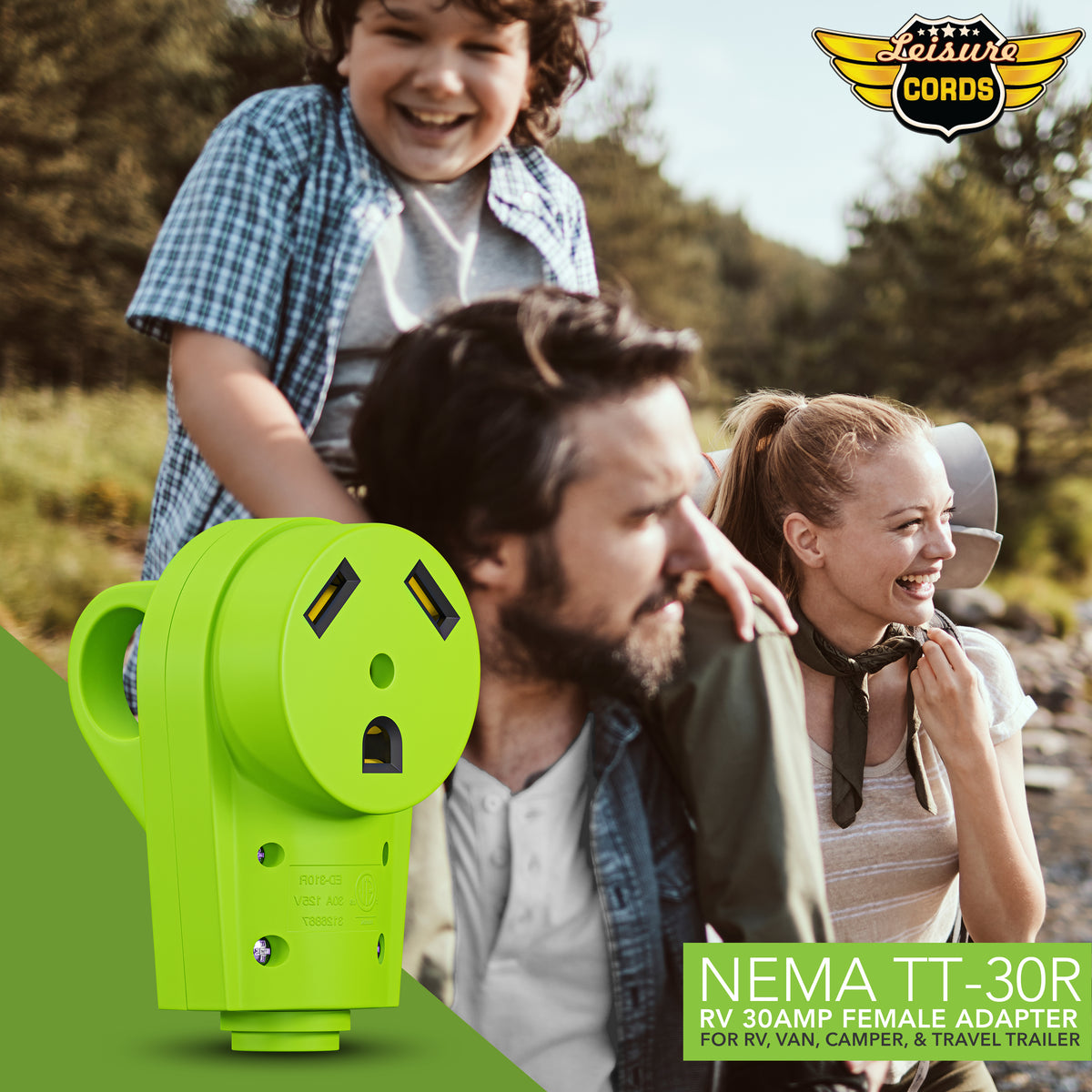Leisure Cords 30AMP RV Replacement Plug 90 Degree Handle Standard NEMA TT-30R 3 Inch (Green)