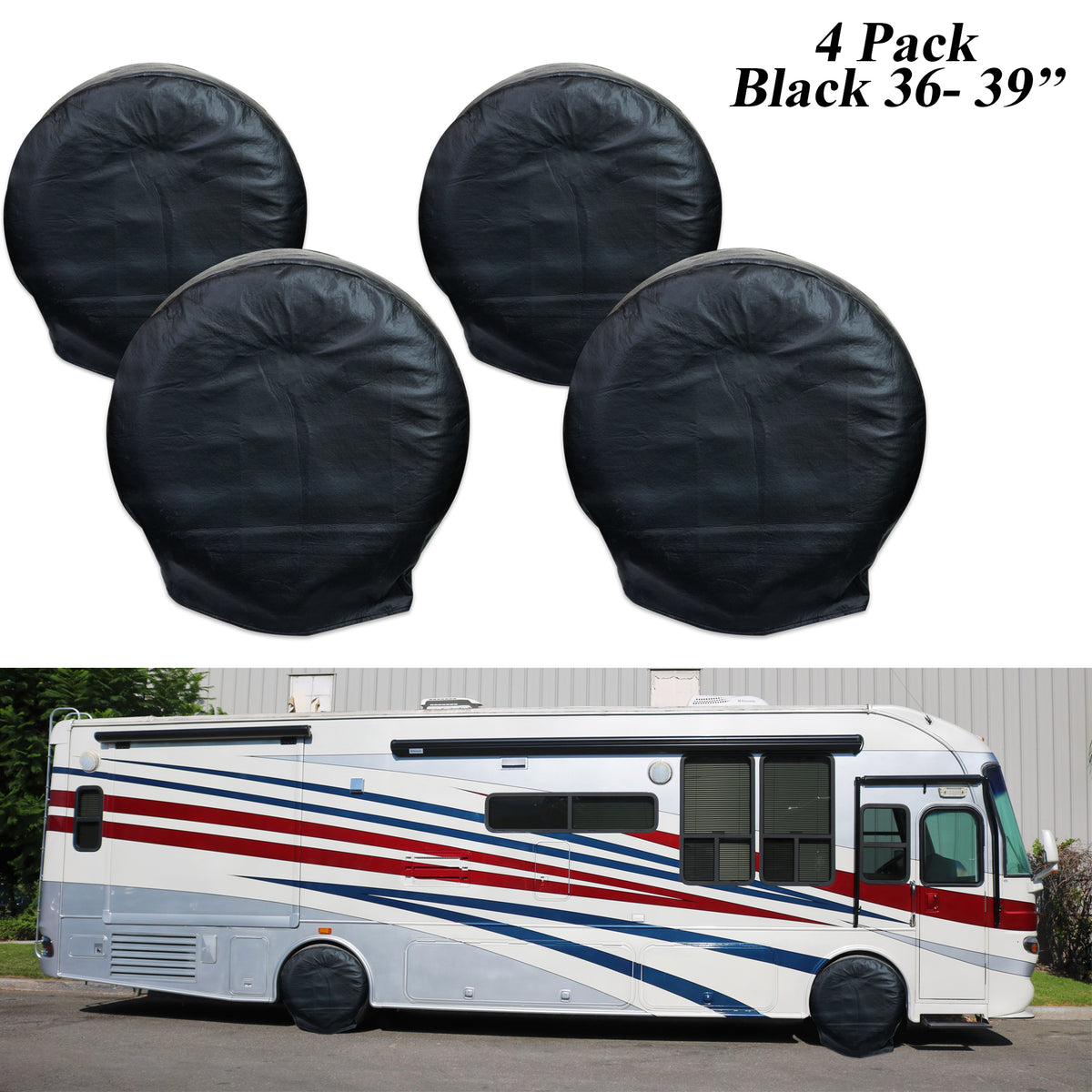 Leisure Coachworks RV Tire Cover Set for Tire Diameters 36 Inch x 39 Inch (Black)