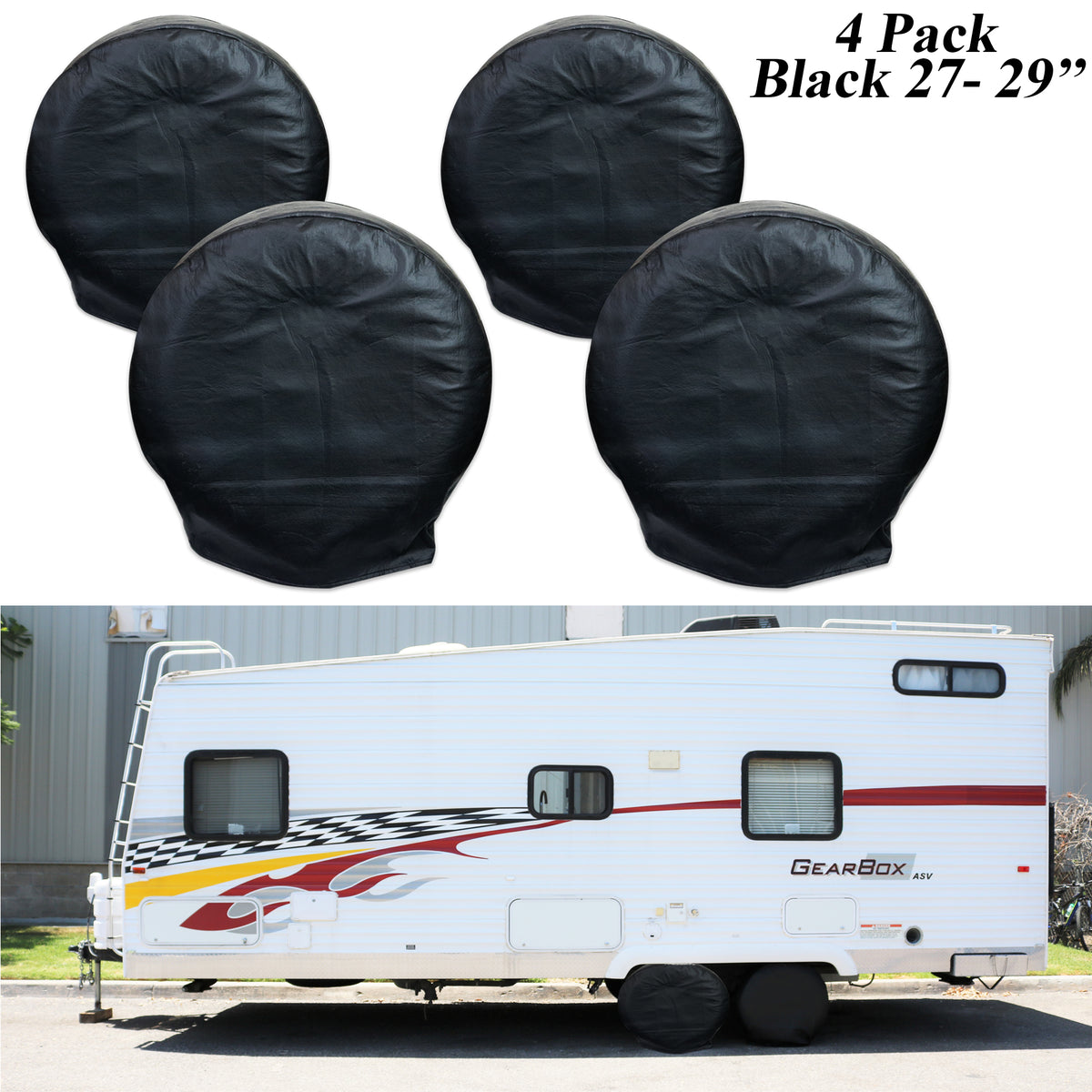 Leisure Coachworks RV Tire Cover Set for Tire Diameters 27 Inch x 29 Inch (Black)