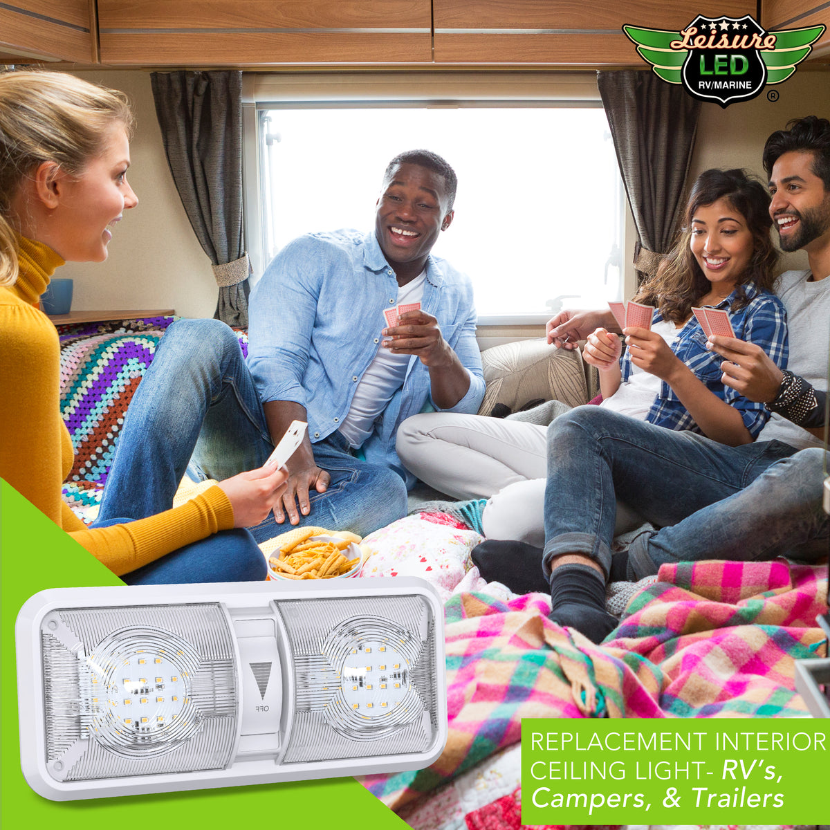 Leisure LED 12V RV LED Double Dome Light Natural White Dimmer Switch Clear Lens 11 Inch (White)