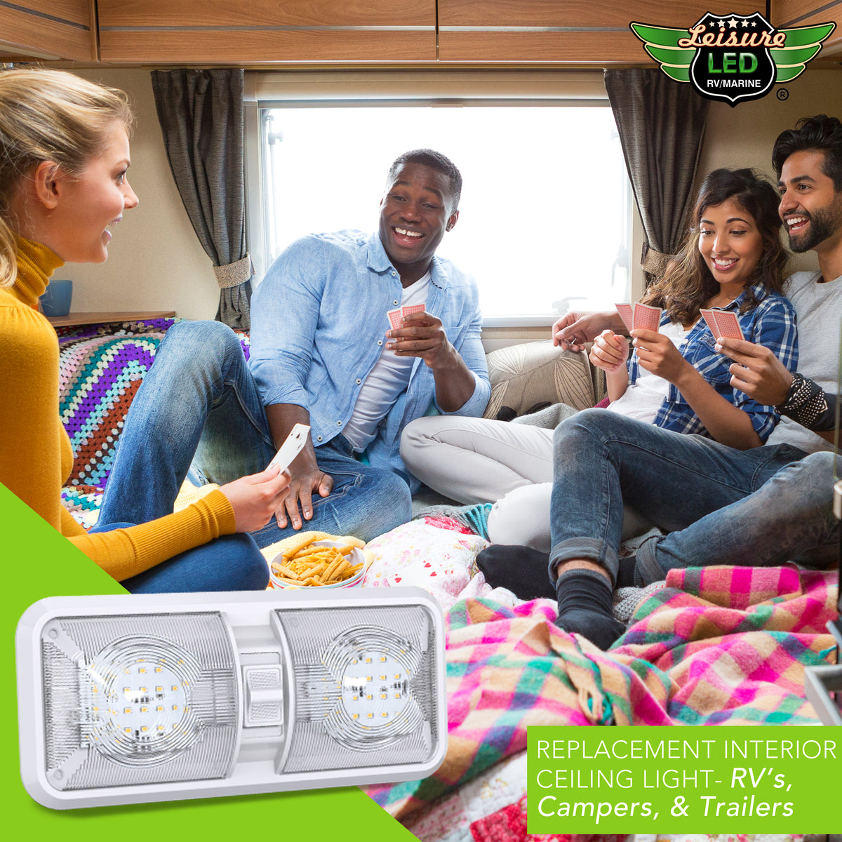 Leisure LED 12V RV LED Double Dome Light Natural White On Off Switch Clear Lens 11 Inch (White)