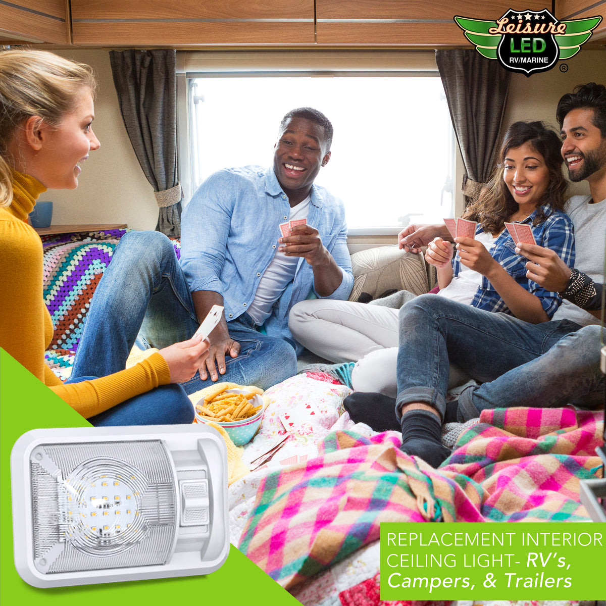 Leisure LED 12V RV LED Single Dome Light Natural White On Off Switch Clear Lens 8 Inch (White)