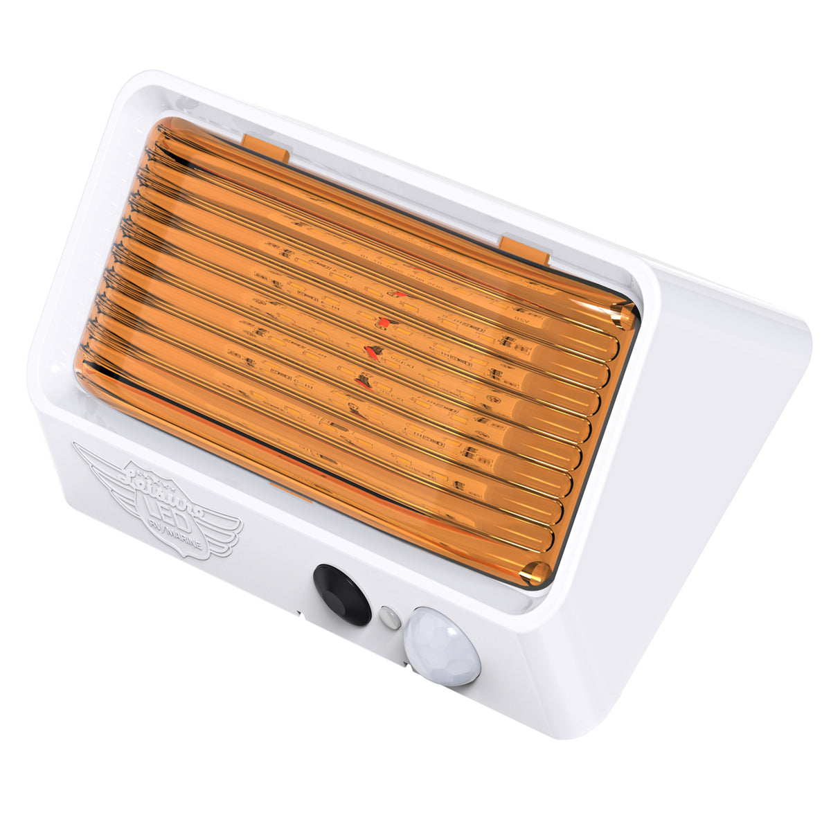 Leisure LED 12V RV Exterior LED Porch Light Cool White with Switch Amber Lens Motion Sensor 6 Inch (White)