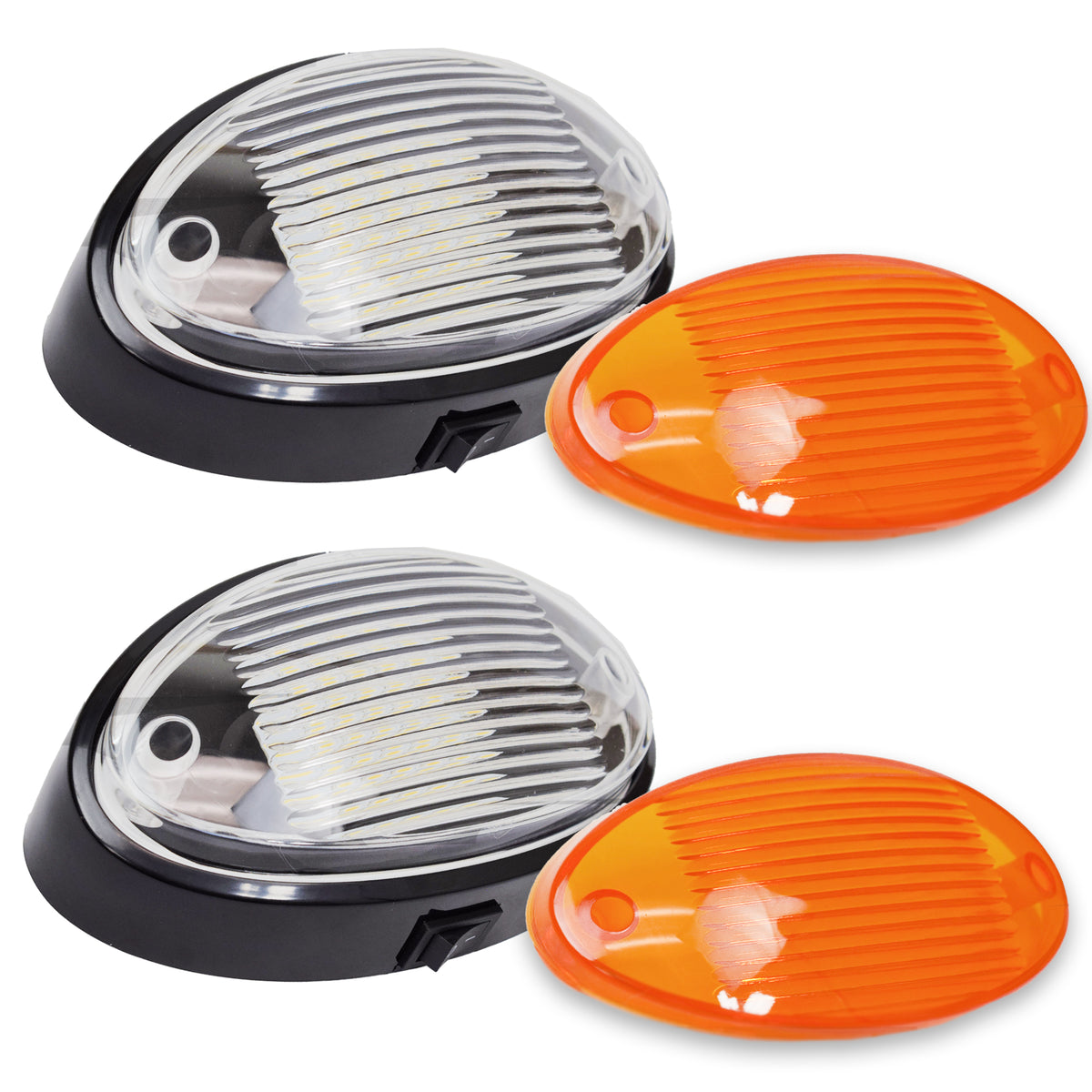 Leisure LED 12V RV Exterior LED Porch Light Oval Cool White with Switch Amber Lens 6 Inch (White)