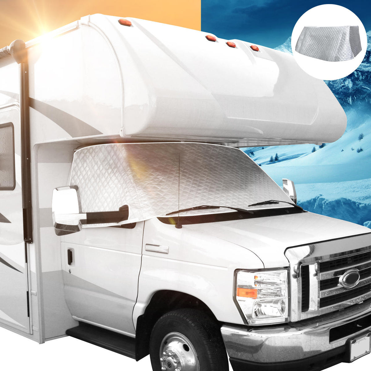 Leisure Coachworks RV Sunshade Silver Windshield Cover 4 Layer Insulation For Class C Ford 1997-2021