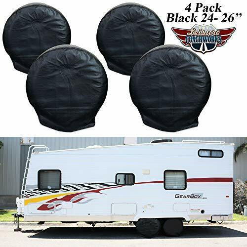 Leisure Coachworks Tire Covers for RV Wheel Set of 4 Motorhome Black Wheel Covers Waterproof Soft Vinyl Tire Protectors Tire Covers Fits 24 -26
