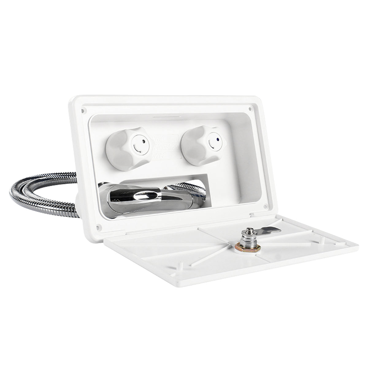 Leisure Coachworks RV Exterior Shower Box Kit for Cowboy Shower with Faucet Hose 10.5 Inch x 6.09 Inch (White)