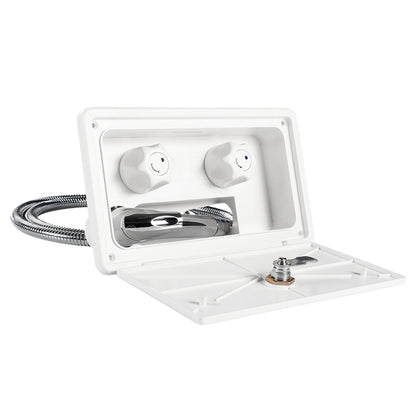 Leisure Coachworks RV Exterior Shower Box Kit for Cowboy Shower with Faucet Hose 10.5 Inch x 6.09 Inch (White)