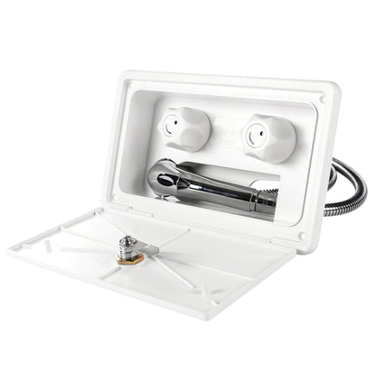Leisure Coachworks RV Exterior Shower Box Kit for Cowboy Shower with Faucet Hose 10.5 Inch x 6.09 Inch (White)