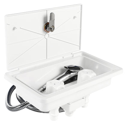 Leisure Coachworks RV Exterior Shower Box Kit for Cowboy Shower with Faucet Hose 10.5 Inch x 6.09 Inch (White)