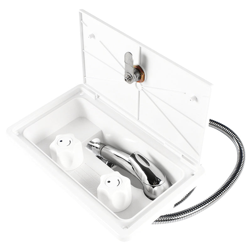 Leisure Coachworks RV Exterior Shower Box Kit for Cowboy Shower with Faucet Hose 10.5 Inch x 6.09 Inch (White)
