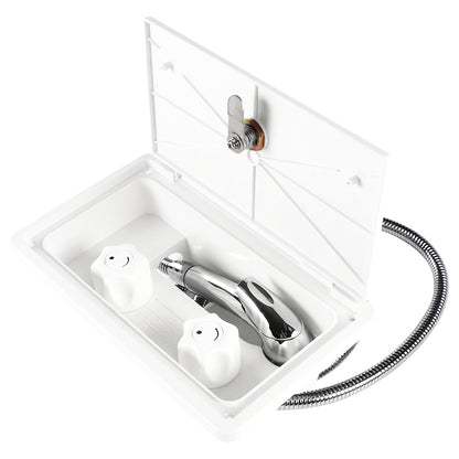 Leisure Coachworks RV Exterior Shower Box Kit for Cowboy Shower with Faucet Hose 10.5 Inch x 6.09 Inch (White)