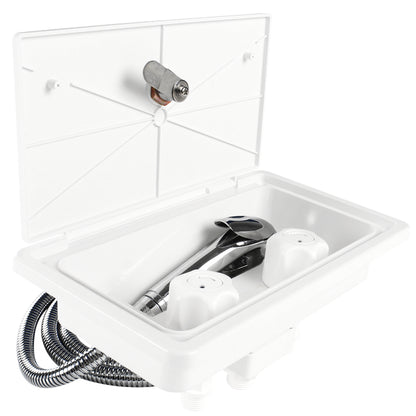 Leisure Coachworks RV Exterior Shower Box Kit for Cowboy Shower with Faucet Hose 10.5 Inch x 6.09 Inch (White)