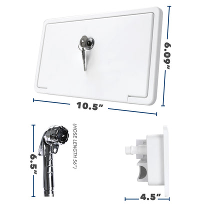 Leisure Coachworks RV Exterior Shower Box Kit for Cowboy Shower with Faucet Hose 10.5 Inch x 6.09 Inch (White)