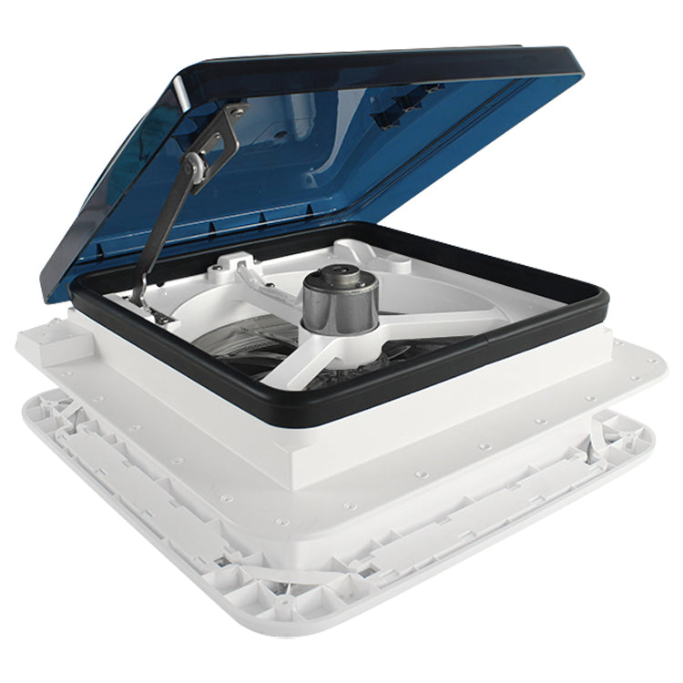 Leisure Coachworks RV Roof Vent Fan with LED Garnish Smoked Lid 11 Inch x 11 Inch (White)