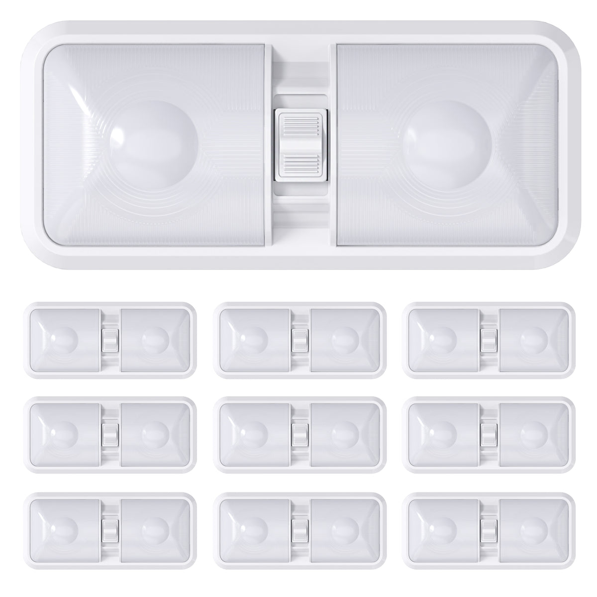 Leisure LED 12V RV LED Double Dome Light Natural White On Off Switch Frosted Lens 11 Inch (White)