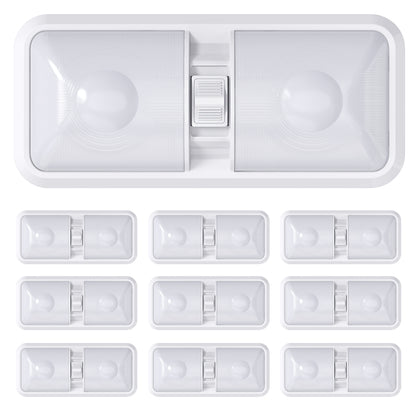 Leisure LED 12V RV LED Double Dome Light Natural White On Off Switch Frosted Lens 11 Inch (White)