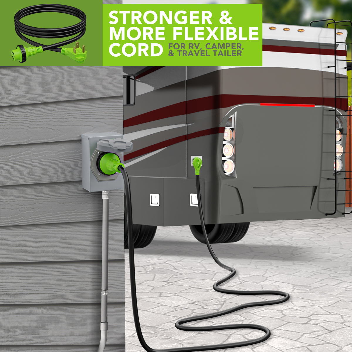 Leisure Cords 30AMP RV Extension Cord Twist Locking 10 Foot (Green)