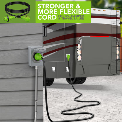 Leisure Cords 30AMP RV Extension Cord Twist Locking 10 Foot (Green)