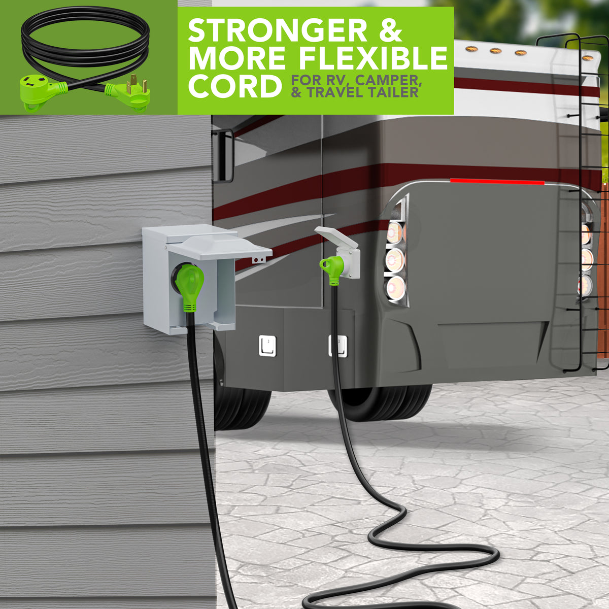 Leisure Cords 30AMP RV Extension Cord Standard 10 Foot (Green)