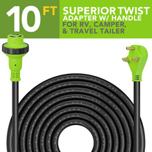 Leisure Cords 30AMP RV Extension Cord Twist Locking 10 Foot (Green)
