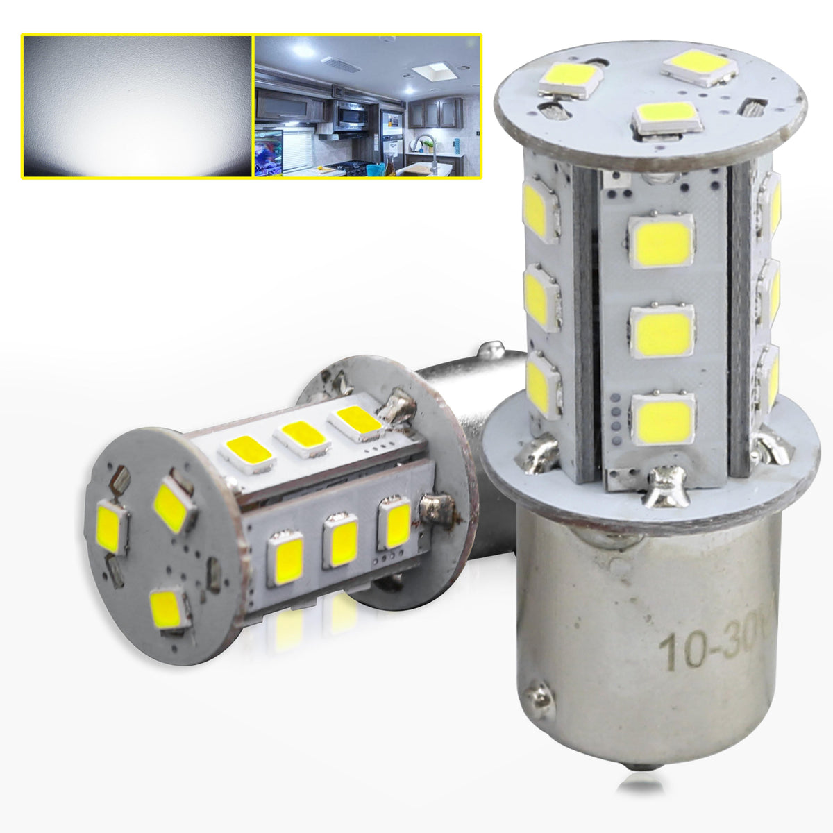 Leisure LED 12V RV Interior LED 1156 Bulb Light Replacement Cool White for Ceiling Dome Light 300 Lumen 1.72 Inch (Metal)