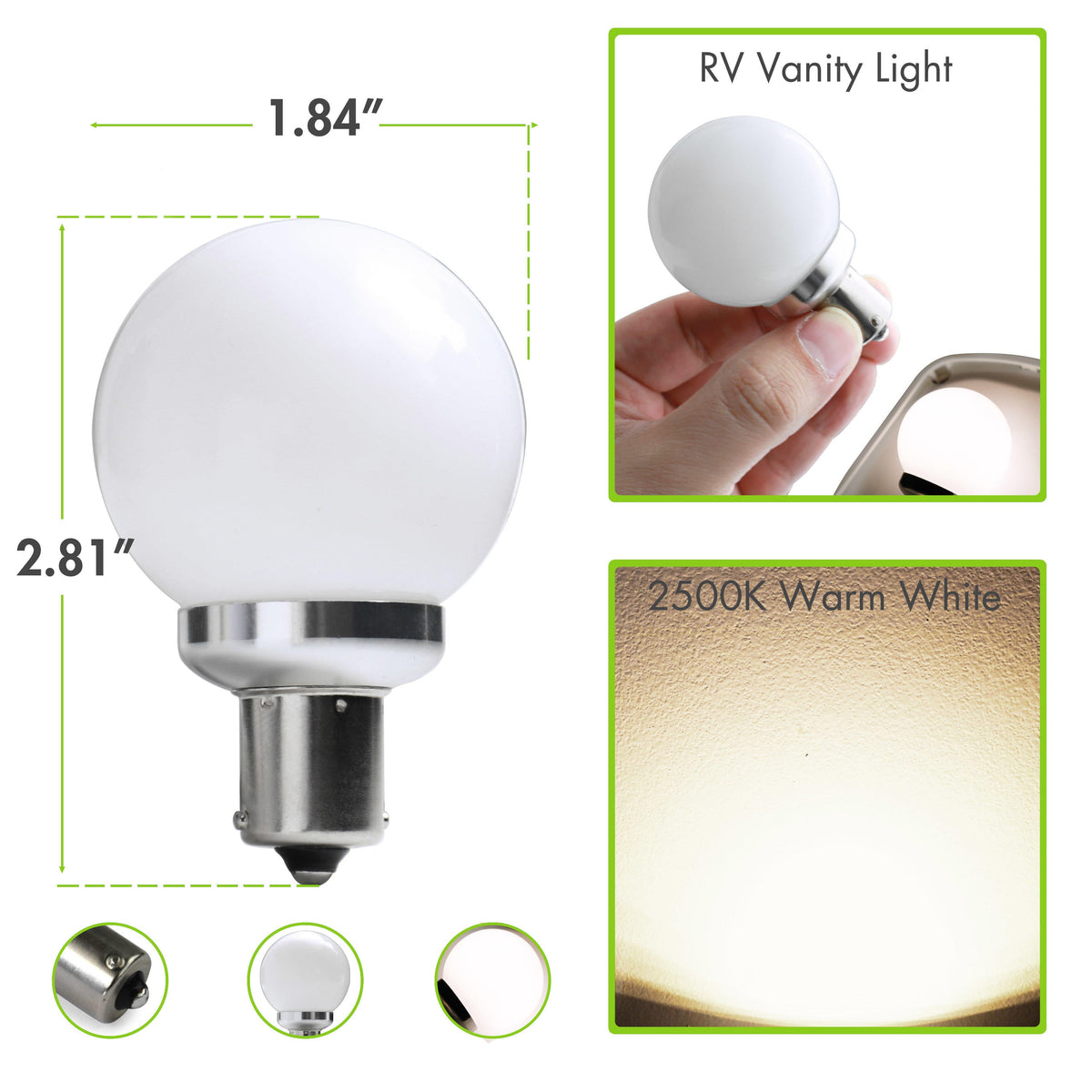 Leisure LED 12V RV Interior LED 1156 Bulb Light Replacement Cool White for Vanity Light 250 Lumen 2.81 Inch (White)