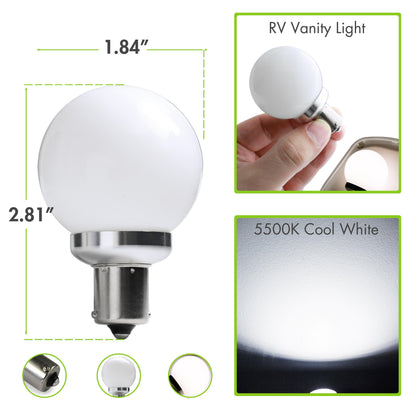 Leisure LED 12V RV Interior LED 1156 Bulb Light Replacement Cool White for Vanity Light 250 Lumen 2.81 Inch (White)