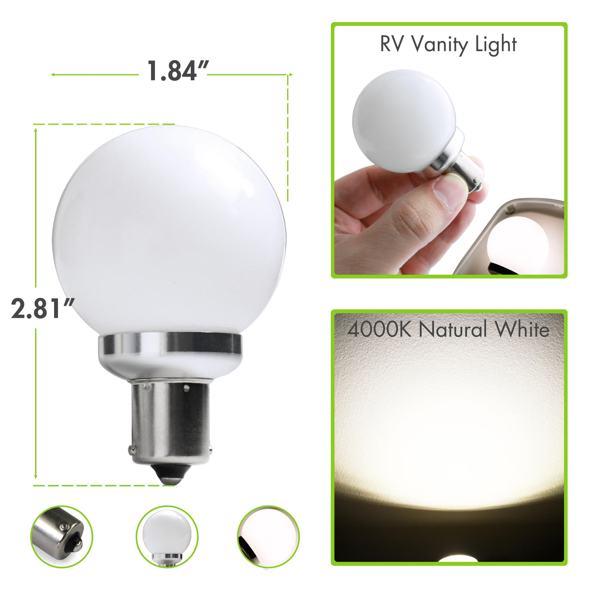Leisure LED 12V RV Interior LED 1156 Bulb Light Replacement Cool White for Vanity Light 250 Lumen 2.81 Inch (White)