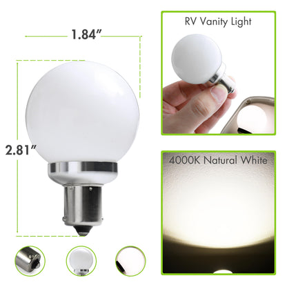 Leisure LED 12V RV Interior LED 1156 Bulb Light Replacement Cool White for Vanity Light 250 Lumen 2.81 Inch (White)