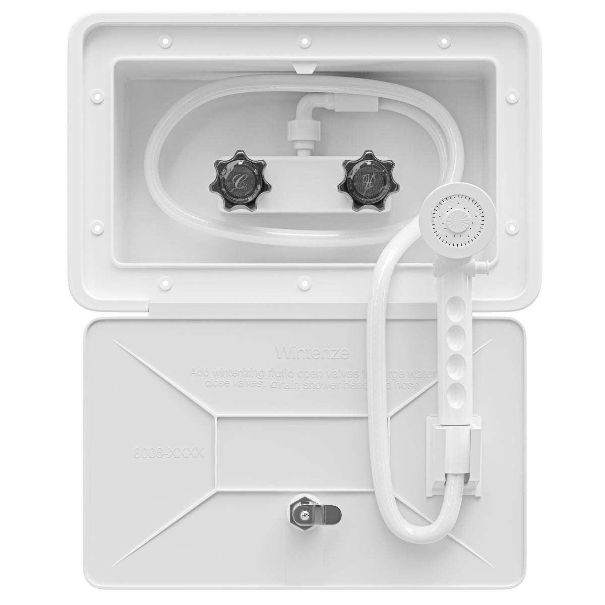 Leisure Coachworks RV Exterior Shower Box Kit for Cowboy Shower with ABS Hose 13.31 Inch x 8.41 Inch (White)
