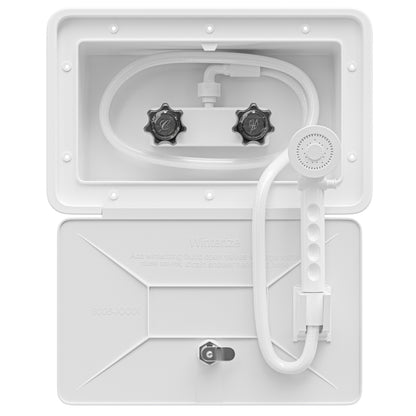 Leisure Coachworks RV Exterior Shower Box Kit for Cowboy Shower with ABS Hose 13.31 Inch x 8.41 Inch (White)