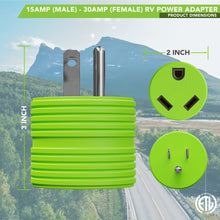 Leisure Cords 15AMP RV Electrical Adapter Standard NEMA 5-15P to TT-30R 3 Inch (Green)