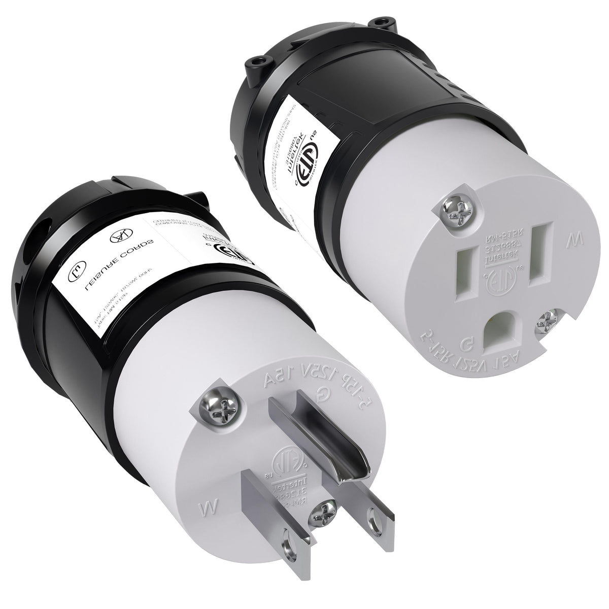 Leisure Cords 15AMP RV Replacement Plug Generator Kit NEMA 5-15P to 5-15R 2 Inch (Black)