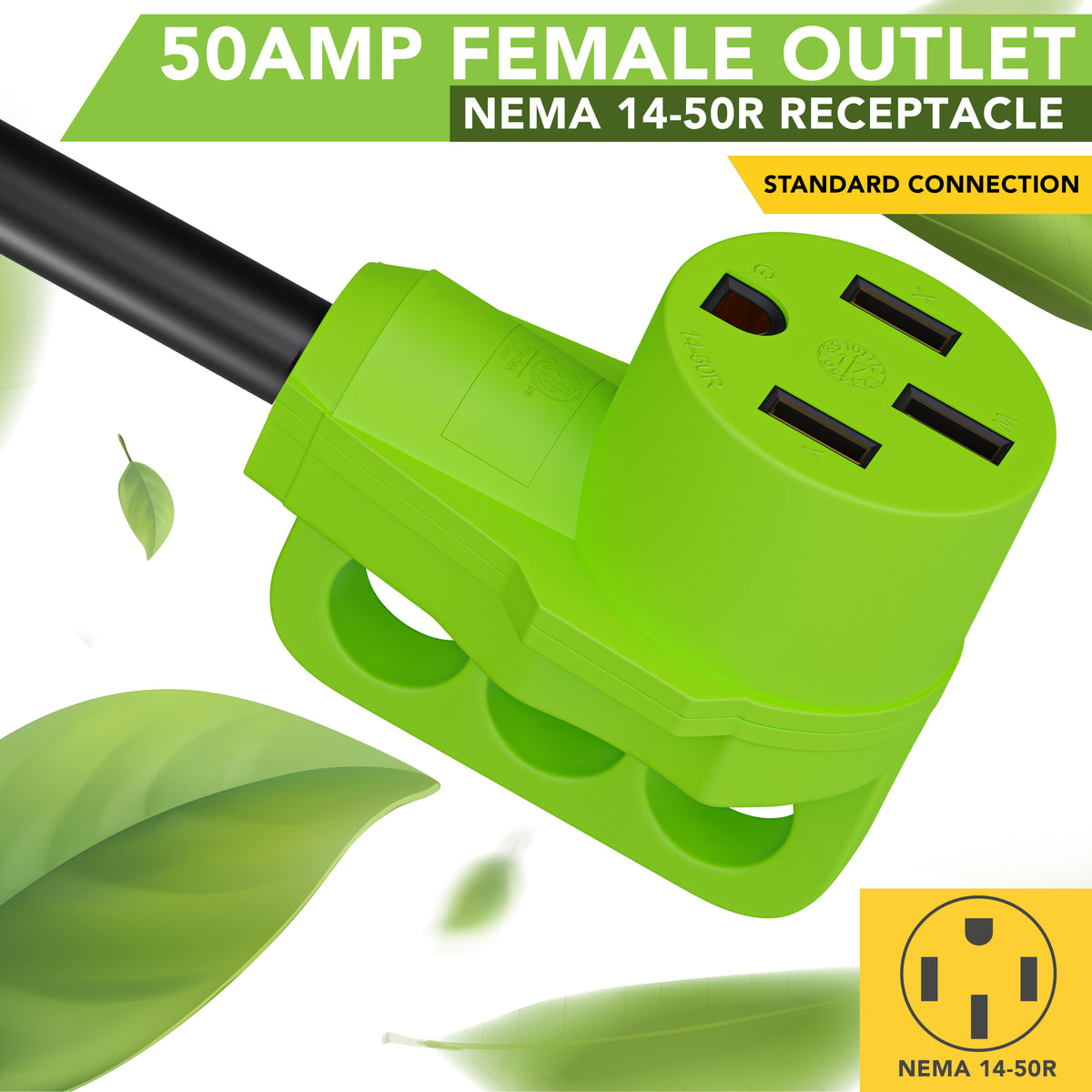 Leisure Cords 50AMP RV Extension Cord Standard 15 Foot (Green)
